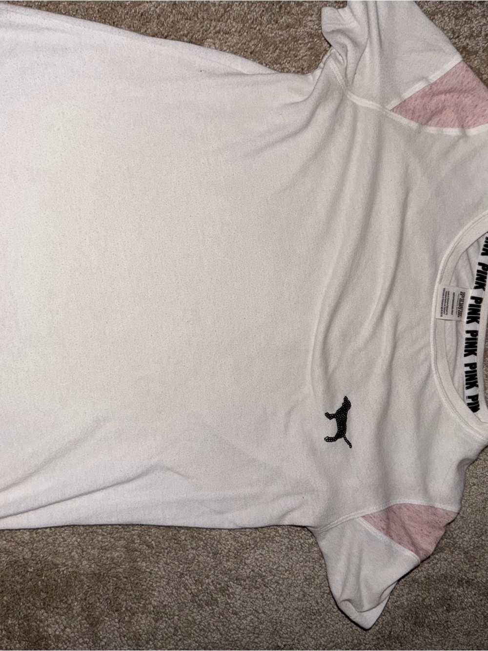 Victoria's Secret PINK White Tee with Light Pink Shoulder Accents
